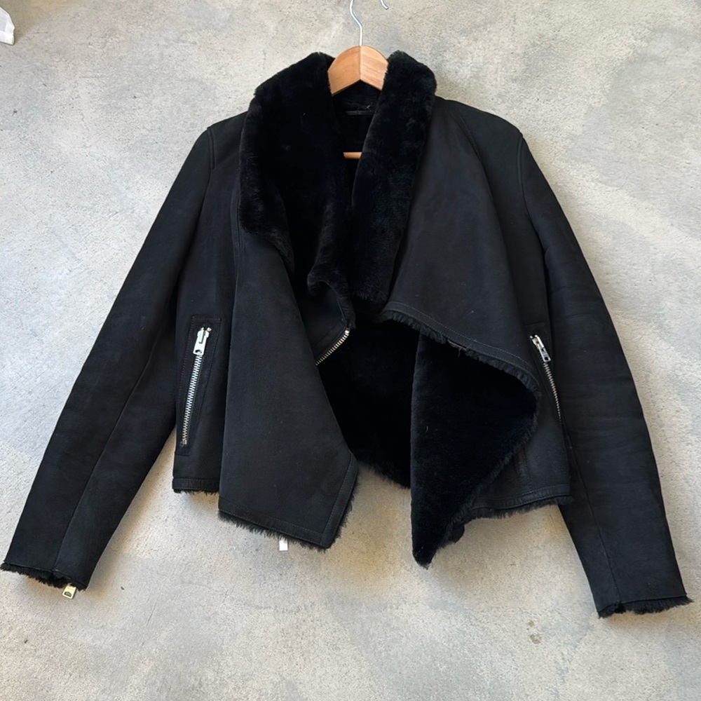 All Saints Suede and Sherling Coat